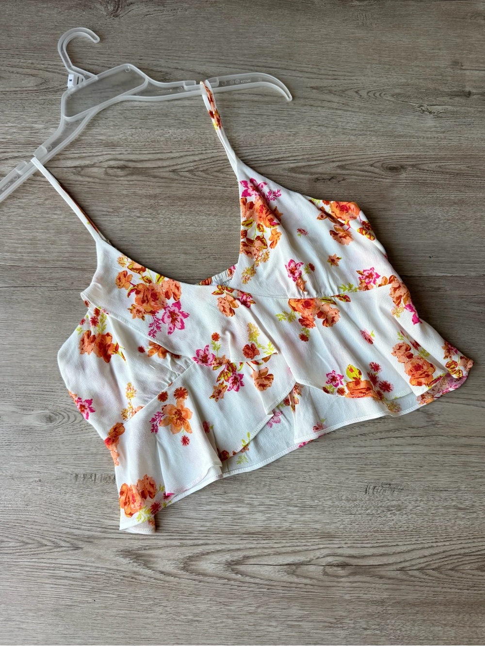 Stitch & Pine Floral Crop Top Boho Ruffle Smocked White M NWT Summer